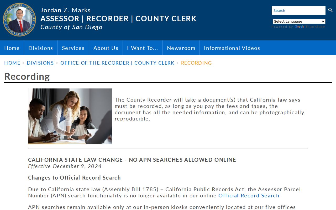 National City people search access through San Diego County recorded documents