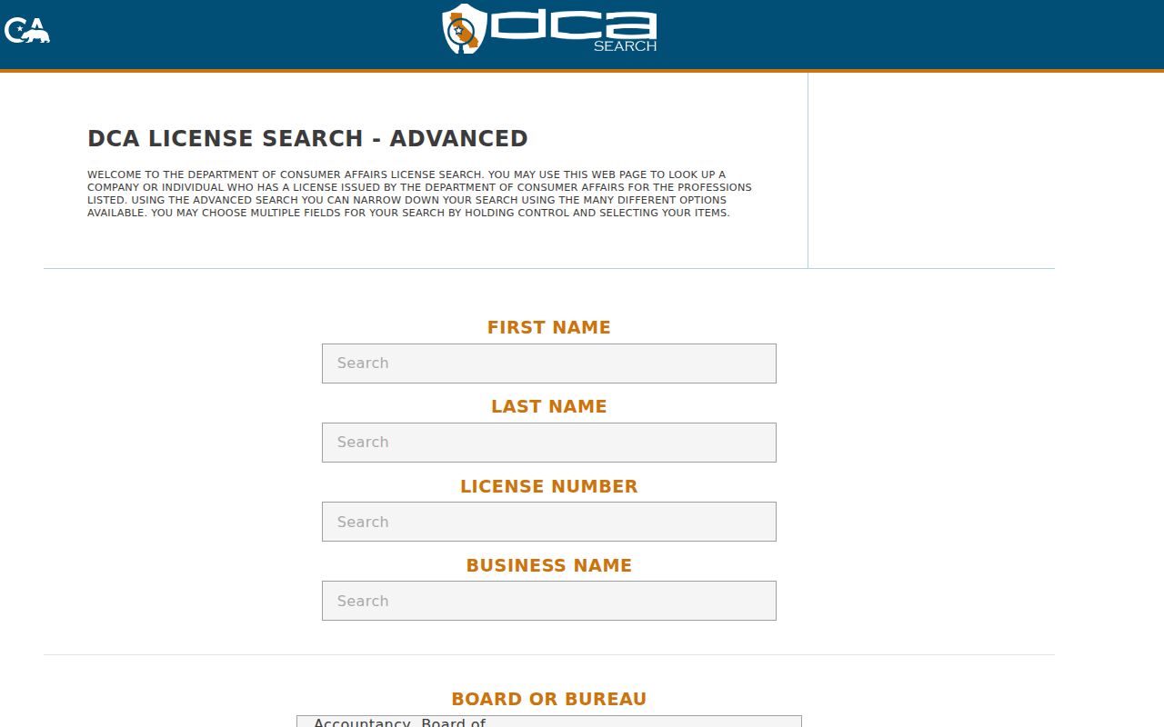 National City people search fields in California professional license records