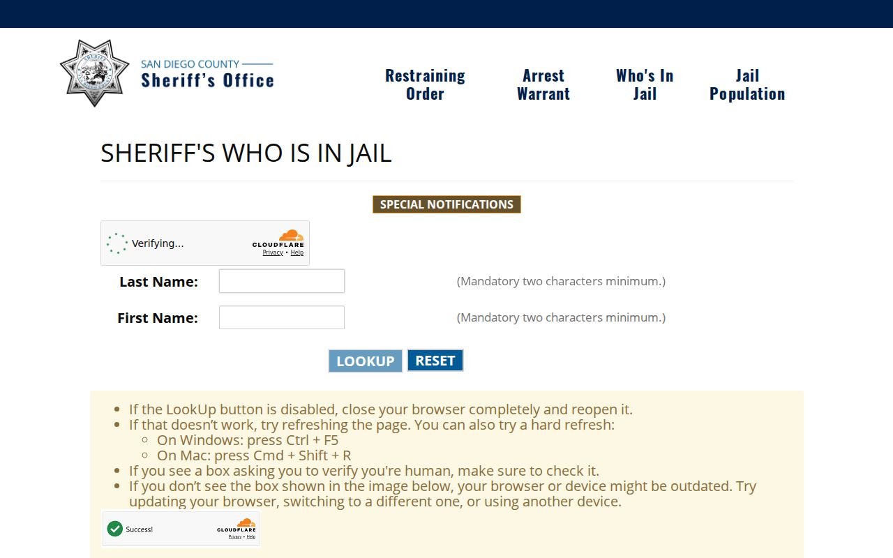 National City people search through San Diego County jail records