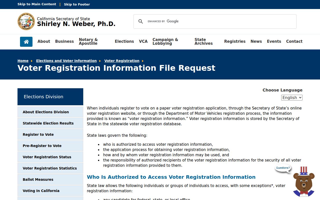 National City voter registration records request guidance from California